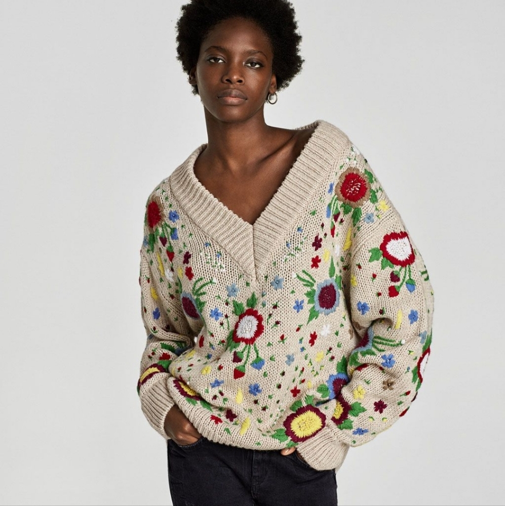 RARE Limited Edition Zara Embroidered Floral Sweater, Featured In Vogue